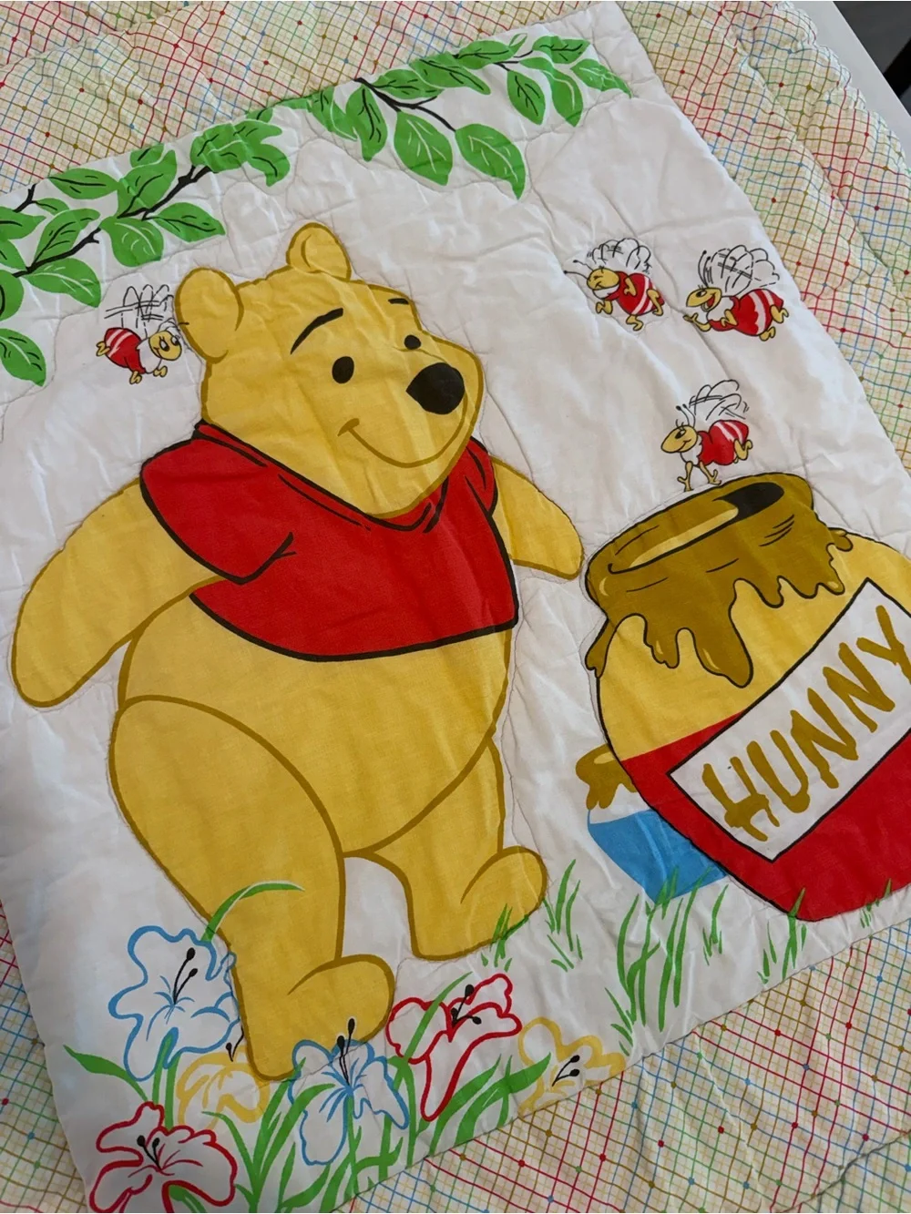 Vintage Disney Winnie the Pooh Baby Quilt in Yellow and Red